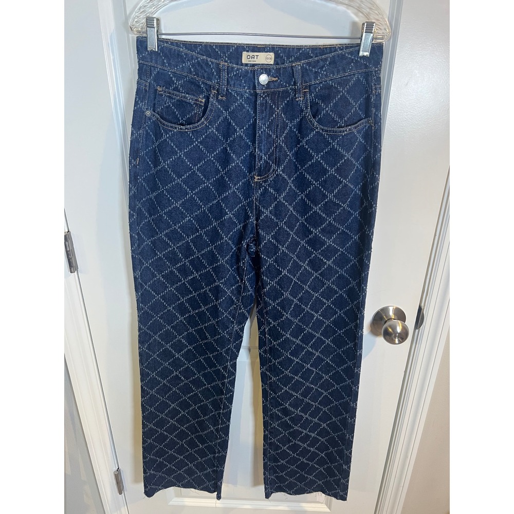 OAT New York Womens Jeans Diamond Geometric Embroidered Dark Wash Blue 10/30